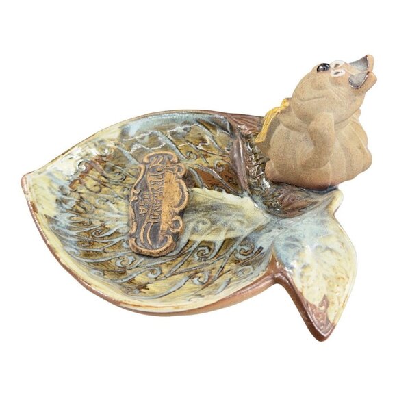 Vintage Pottery Craft Pryland USA Cat W Tie Trinket Dish Plate Hand Made Ceramic - Picture 4 of 10